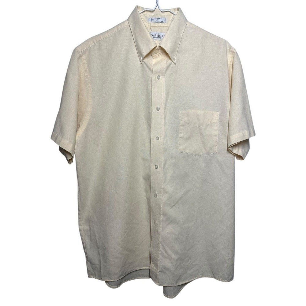 VAN HEUSEN Men's Short Sleeve Oxford Button‎ Down Shirt Size Large 16.5